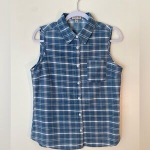 Per Se Button Down Blouse in Blue Size Medium